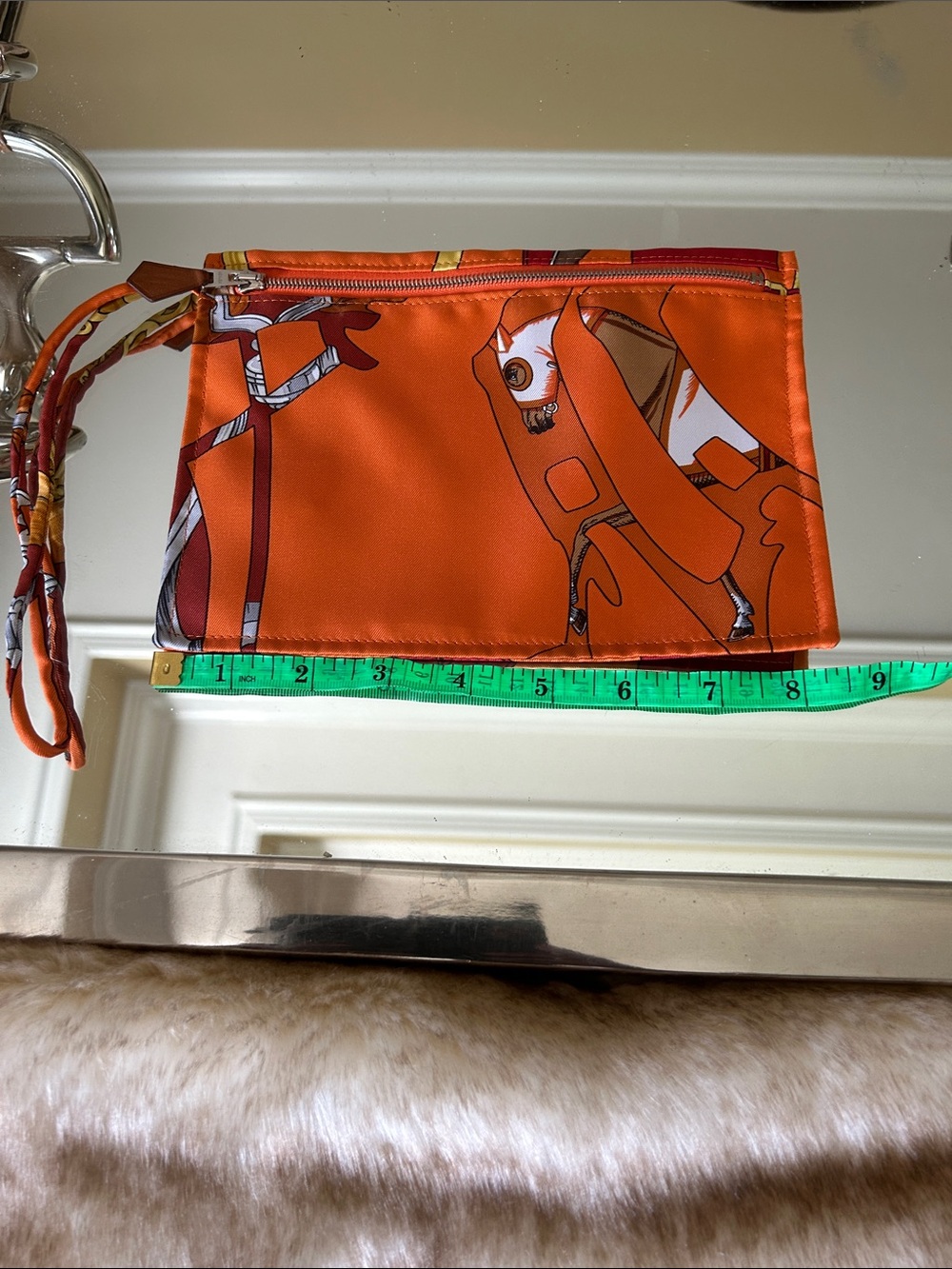 Hermes Orange Silk Printed Pouch with Wrist Strap ..NWOT